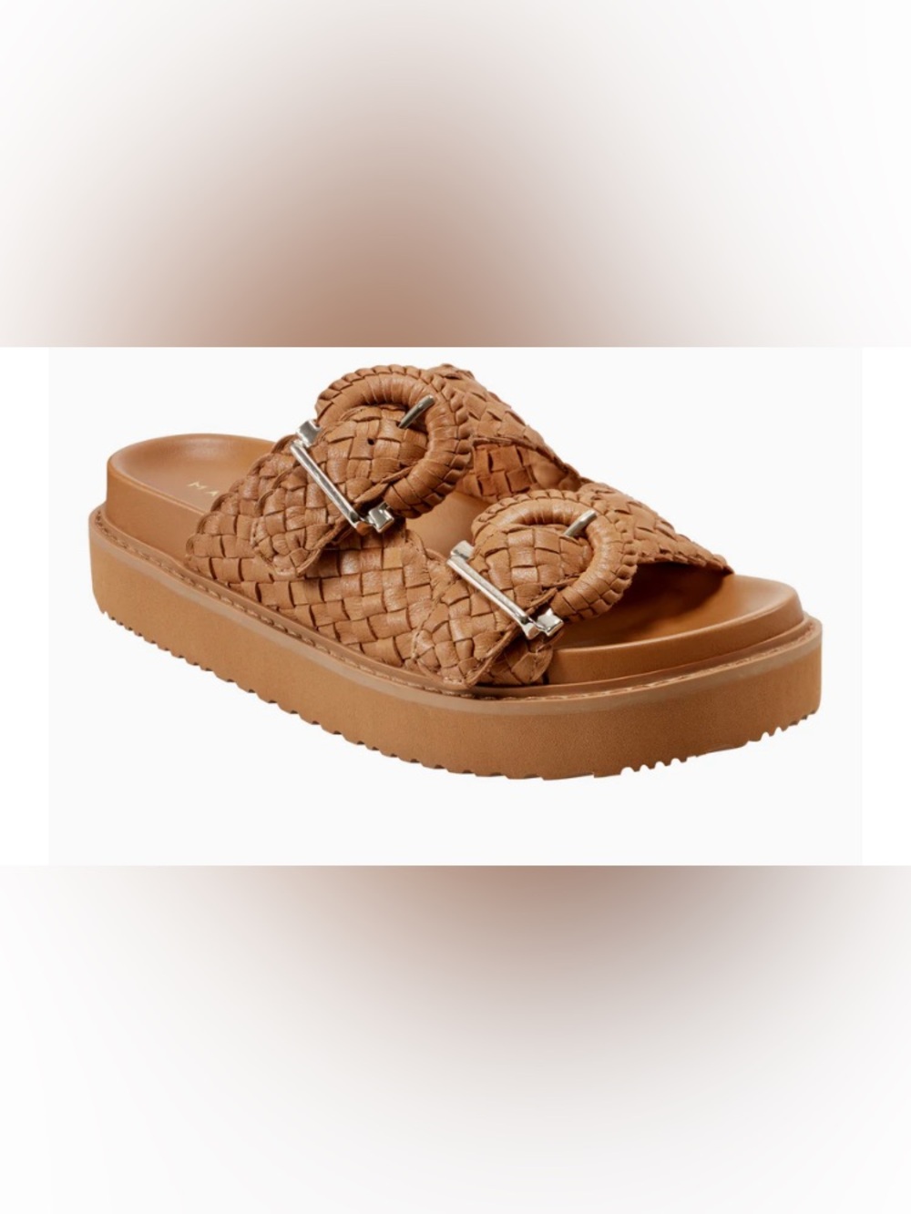 Marc Fisher Tan Woven Leather Buckled Slide Sandals: Size 7.5